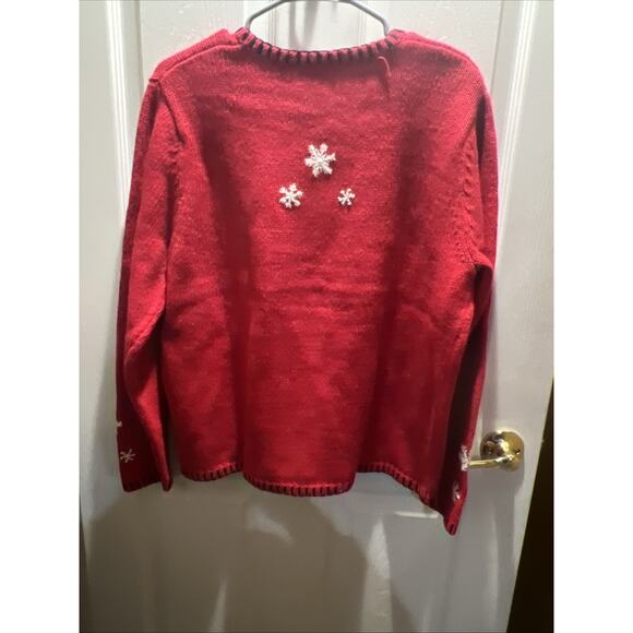 Vintage Croft & Barrow Red Christmas Snowman Button Up Size M Sweater - Picture 4 of 8